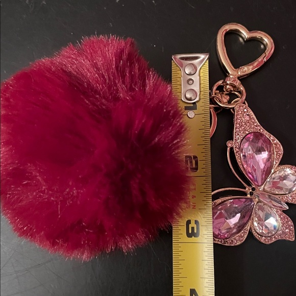 Butterfly Keychain with Burgundy Red Pom Pom - Picture 7 of 7